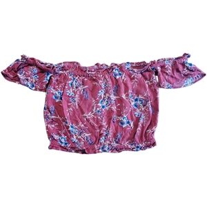 American Eagle Outfitters Crop Top, Red Floral, Off Shoulder, Size M
